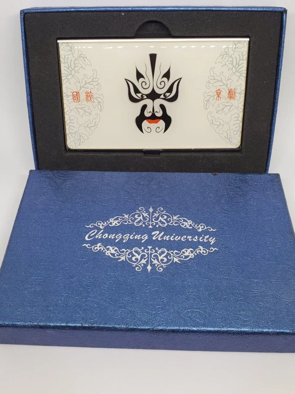 Vintage Chinese Opera Mask Chongqing University Business Card Holder NIB